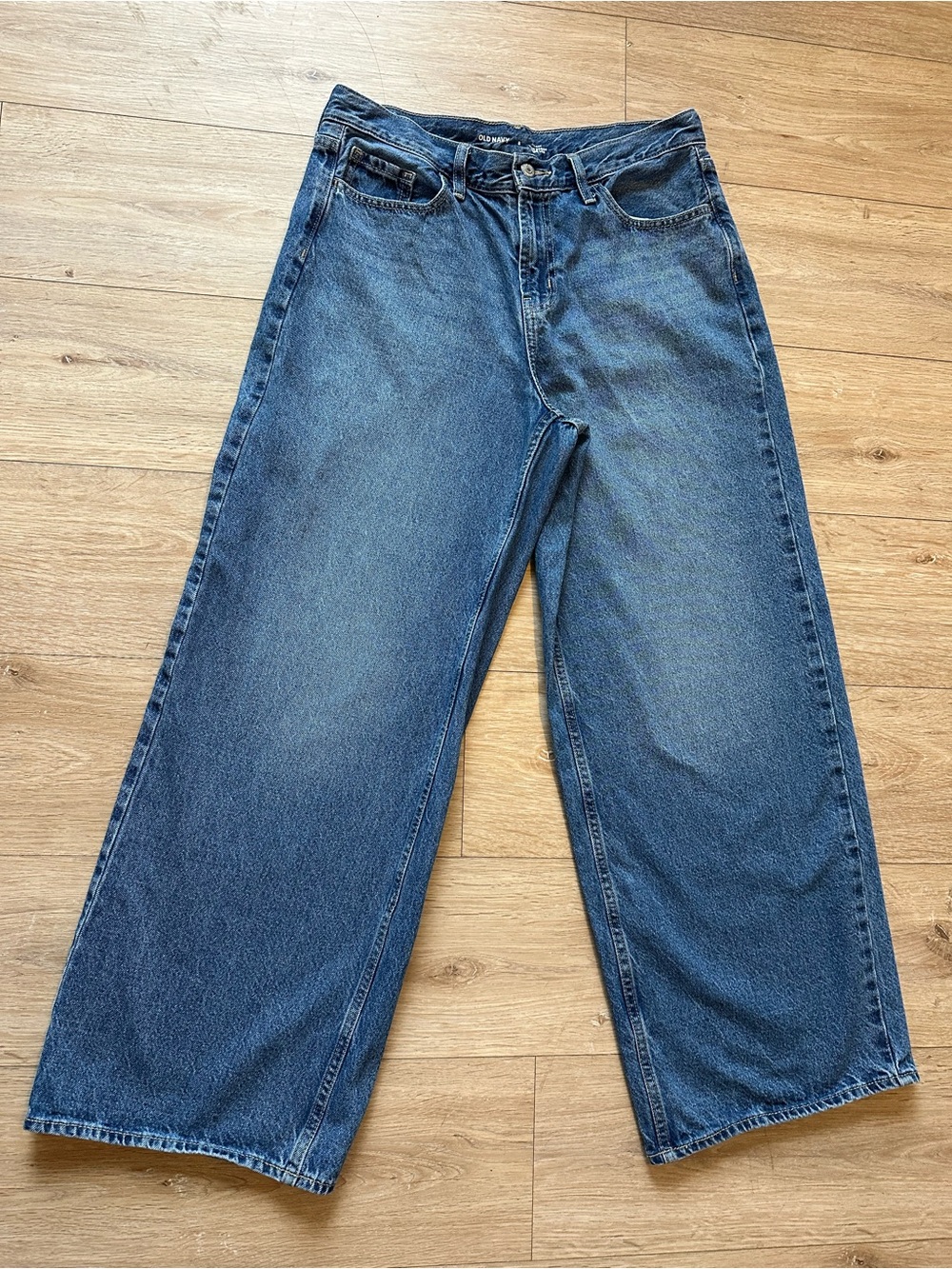 Old Navy Mid-rise Wow Baggy Wide Leg Jeans in Dark Blue Denim-Relaxed fit Comfy